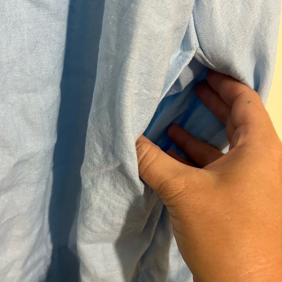 J. Crew Linen Blend Blue Faux Button Front Tiered Sleeveless Swing Dress SZ 16 - Picture 7 of 7